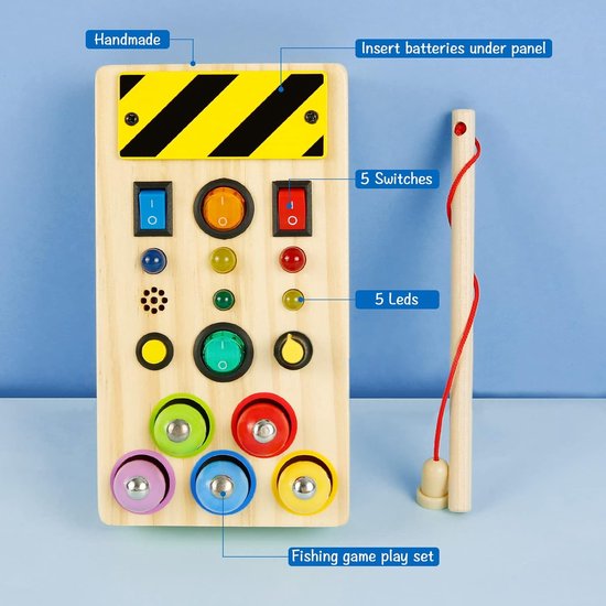 Tableau D'activités Montessori En Bois Avec 8 Interrupteurs LED - Pour Bébés 1, 2, 3, 4 Ans - Jouet Sensoriel Et éducatif