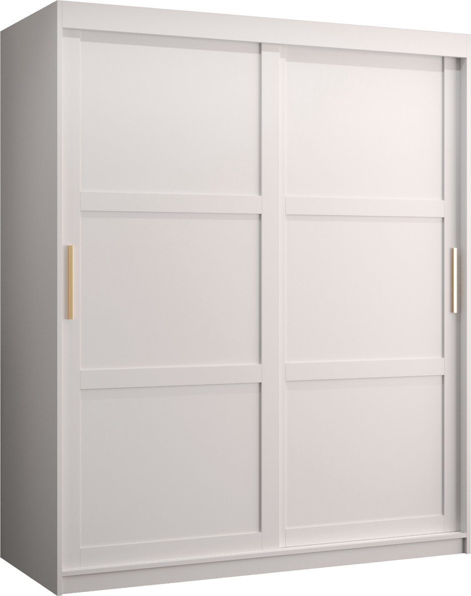 AJE Meubles B.V. Zweefdeurkast Kledingkast met 2 schuifdeuren Garderobekast slaapkamerkast Kledingstang met planken (LxHxP): 150x200x60 cm - Rumble I (Wit, 150) met lades