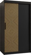 Zweefdeurkast Kledingkast met 2 schuifdeuren Garderobekast slaapkamerkast Kledingstang met planken (LxHxP): 100x200x60 cm - Zali (Zwart, 100) met lades