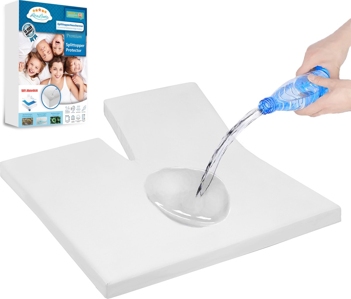 Splittopper Beschermer Waterdicht molton- Hoeslakenbadstof - Antibacteriëel - Rondom Elastiek - Wit - Waterdichte Matras Beschermer Incontinentie Matrasbeschermer - 200 x 200 - 200 GSM