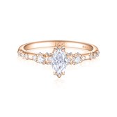 Elegante - 18k Roségouden Marquise Moissanite Ring met Vintage Geïnspireerde Minimalistische Zijstenen - 0.5 karaat