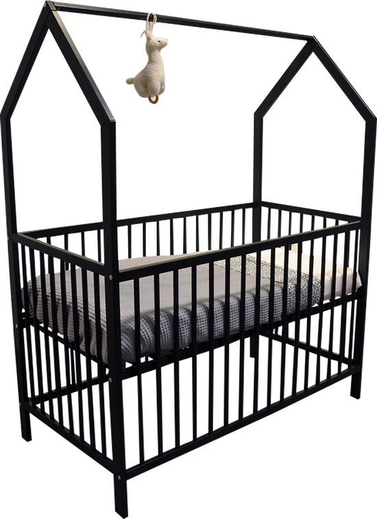 Lit bébé «HÊTRE» noir 60x120cm - confort pour votre bébé