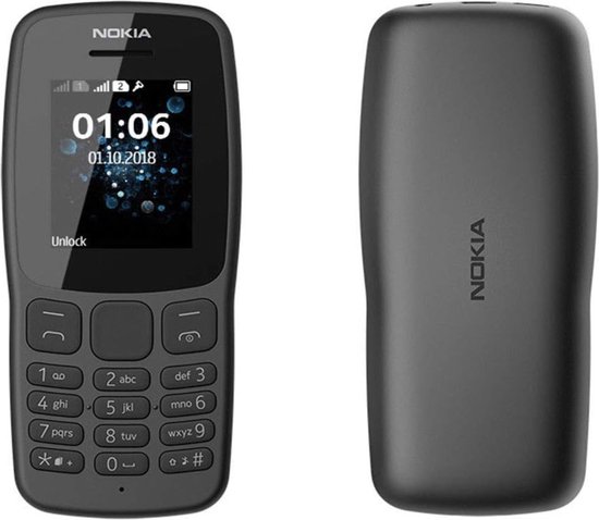 Nokia 106 - 4GB Dual Sim - simlockvrij - 2018 - Donkergrijs - LED-zaklamp - FM-radio Big Button-telefoon
