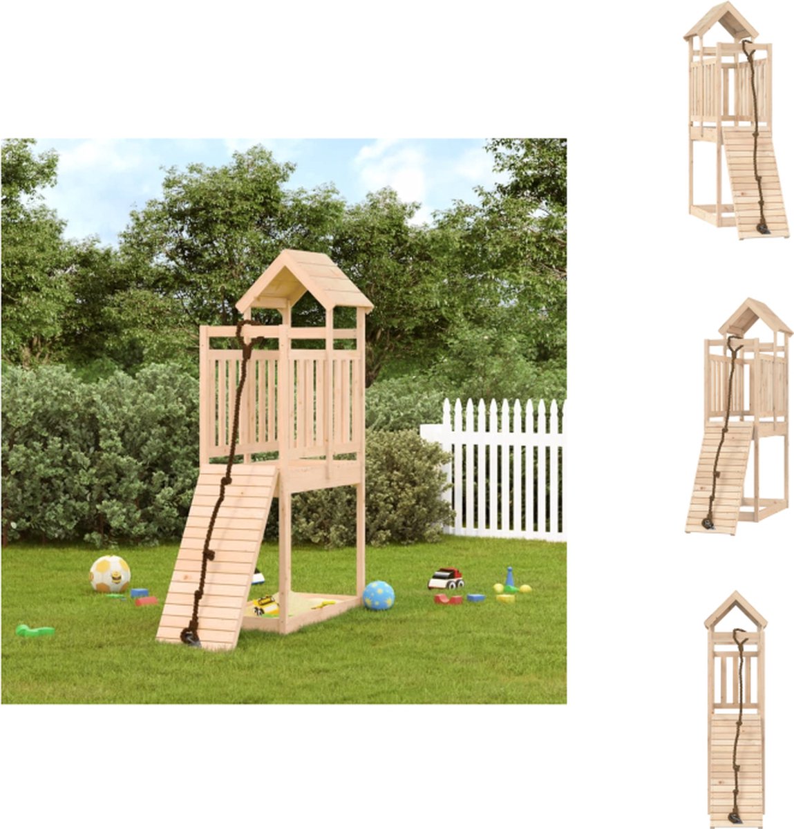 VidaXL Speeltoren Klimwand Massief grenenhout 64x175x214cm Speeltoestellencombinatie