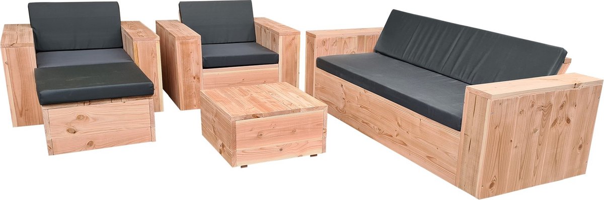 Wood4you- Loungeset 4 steigerhout - incl kussens - strakke kussens -