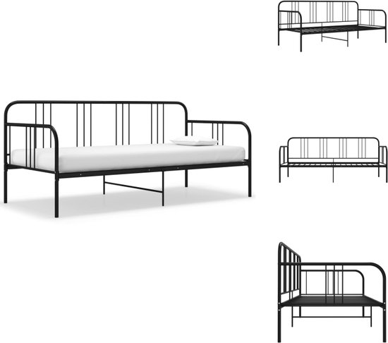 vidaXL Bedbank Logeerbed - Zwart - 206 x 95 x 88 cm - Metalen Constructie - Bed