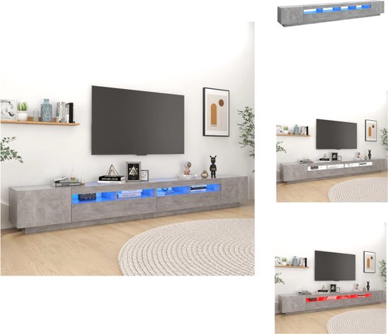 vidaXL TV-meubel Betongrijs 300x35x40 cm - Met LED-verlichting - Inclusief USB-aansluiting - Kast