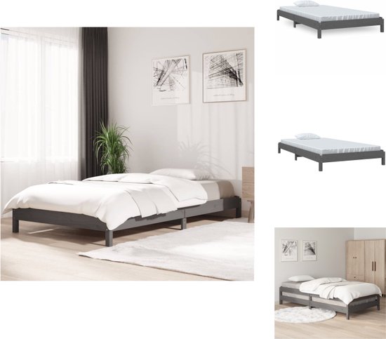 vidaXL Stapelbaar Bed Massief Grenenhout - Grijs - 206.5 x 106.5 x 22 cm - 100 x 200 cm - Bed
