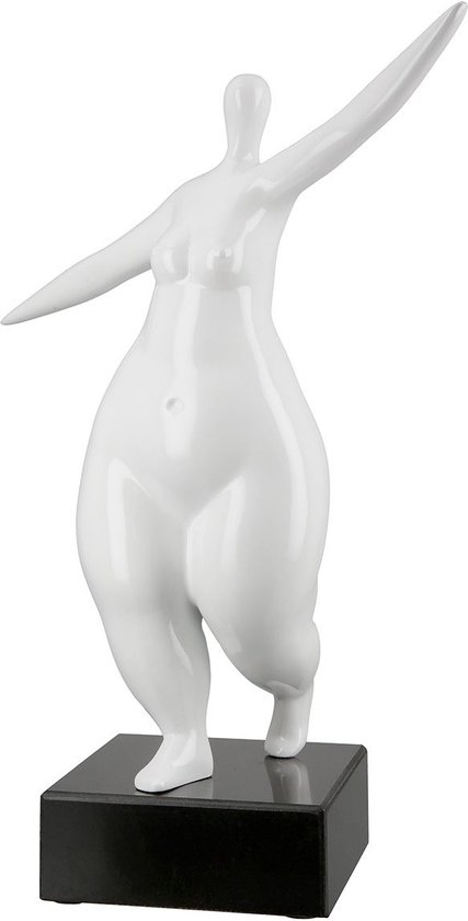 Sculptuur dikke dame - 14x28x37 - wit zwart- polyresin