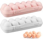 Pakket van 2 12-vaks eiercontainers, plastic eierdoos, stapelbaar, draagbare eierhouder met deksel voor thuis, buiten, picknick (grijs, roze)