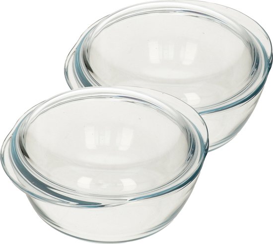 2x Plats à four ronds en verre avec couvercle 2,1 litres 22 x 13 x 5 cm - Plat à four / Lèchefrite - Plat à four - Plat à four