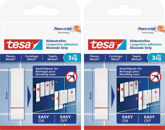Tesa Powerstrips voor tegels/metaal - 12x stuks - Klusbenodigdheden - Plakstrips/powerstrips - Dubbelzijdig - Zelfklevend