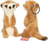 Set van 2x stuks pluche bruine stokstaartje sleutelhanger 10 cm - Stokstaartjes dieren sleutelhangers- Speelgoed voor kinderen