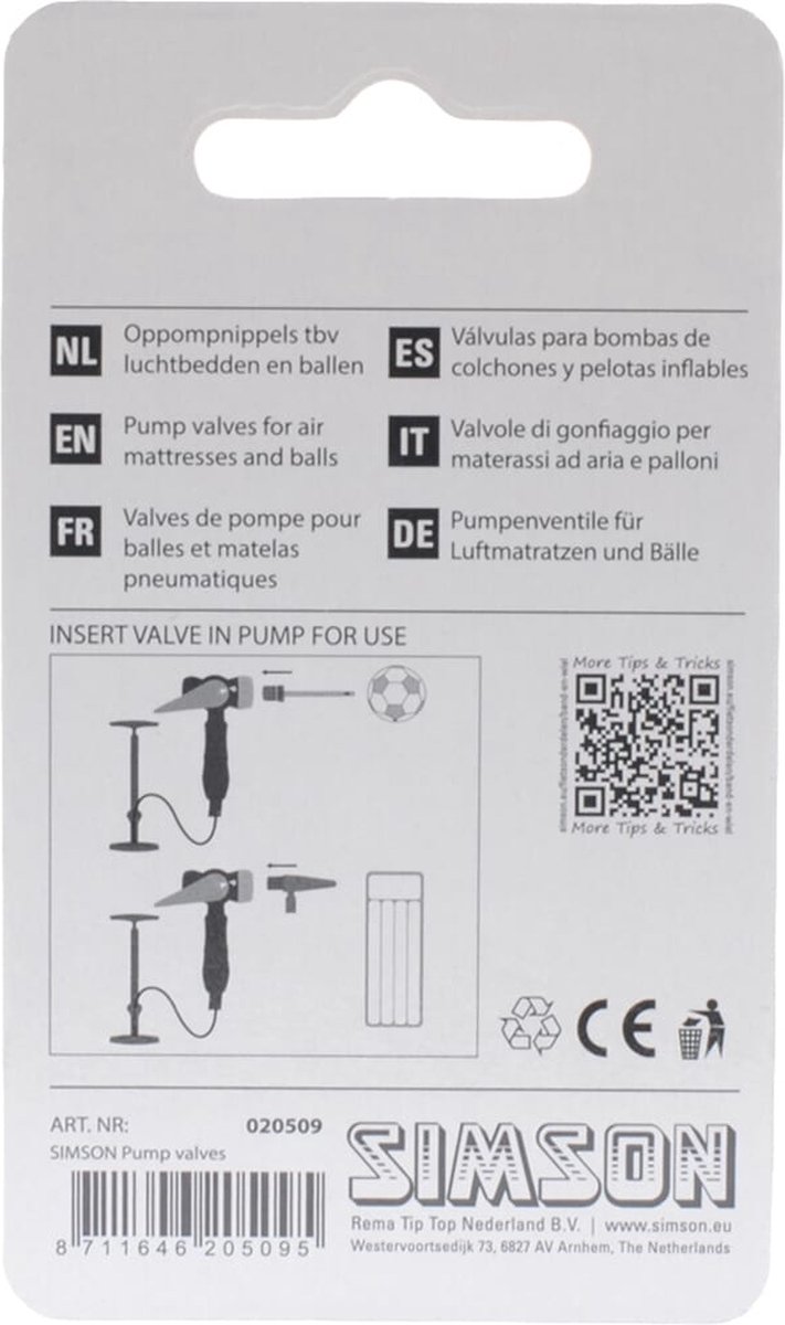 Simson Pompnippel assortiment - veelzijdige ventieladapters - 5-delig - voor fiets en recreatie — afbeelding 3