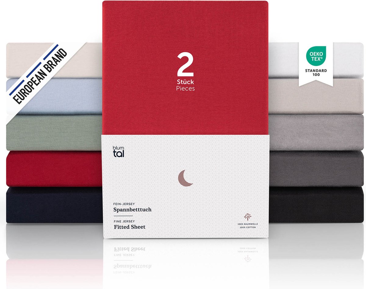 Blumtal Hoeslaken Premium Jersey - 200 x 220 cm - tot 25 cm Matrashoogte - Rood - 100% Katoen - Set van 2