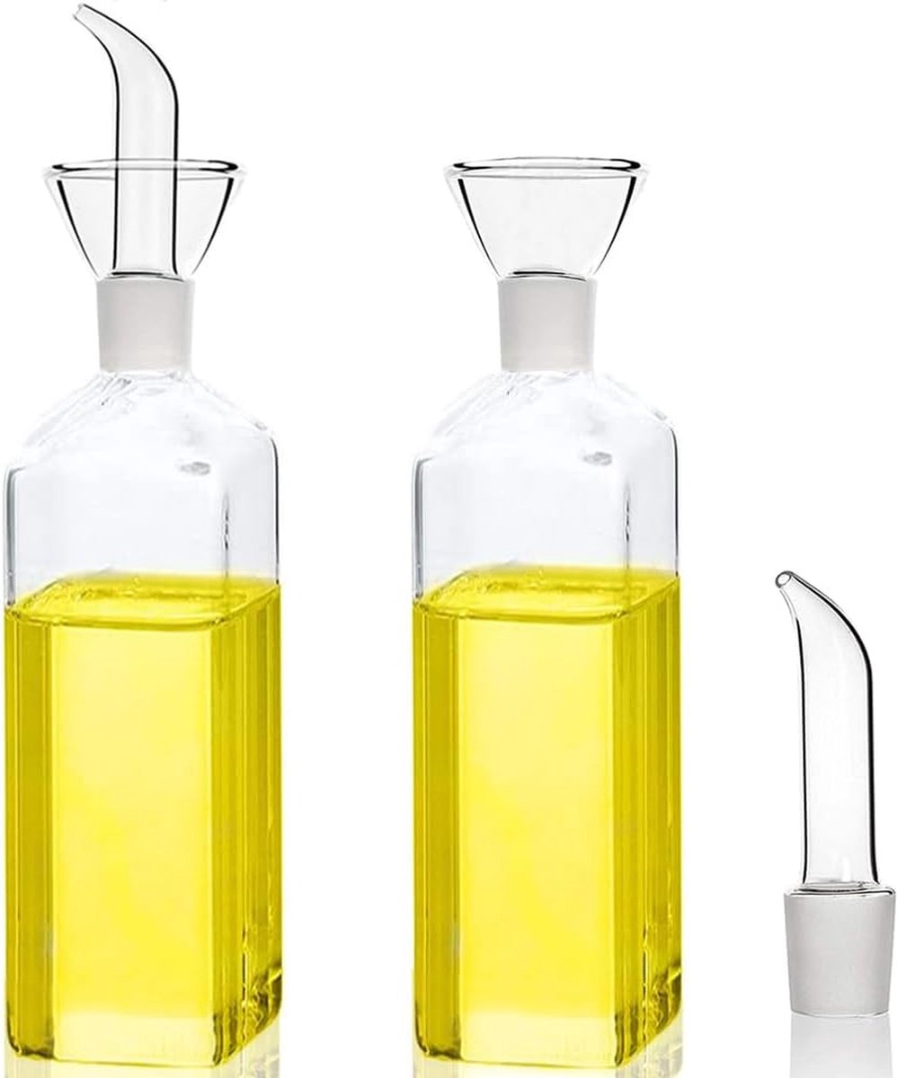 Oliefles glazen fles 750 ml (verpakking van 2) azijn & oliefles dispenser likeurflessen jenever olie azijn olijfolie maatdispenser met lekvrij voor spijsolie salade BBQ bakken braden grillen