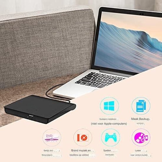 Externe DVD Speler - Externe DVD Speler voor Laptop - Externe DVD Speler en Brander - Type C USB 3.0-Verlengkabel — afbeelding 3