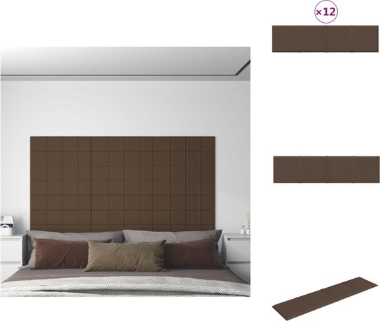 vidaXL Wandpanelen - Trendy bruine wandbekleding - 60 x 15 cm - Duurzaam en geluidsabsorberend - Set van 12 - Wandpaneel