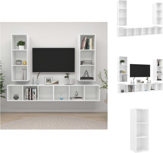 vidaXL Ensemble de meubles muraux pour télévision - Blanc brillant - 37 x 37 x 107 cm - 4x Meuble TV - Meuble