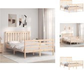 vidaXL Bedframe Massief Grenenhout - 205.5 x 125.5 x 101 cm - Multiplex Lattenbodem - Functioneel hoofd- en voeteneinde - Matras niet inbegrepen - Bed