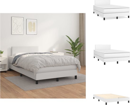 vidaXL Boxspringbed - Wit Kunstleer - 120 x 200 cm - Pocketvering matras - Bed