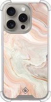 Casimoda® hoesje - Geschikt voor iPhone 15 Pro - Marmer Waves - Shockproof case - Extra sterk - TPU/acryl - Bruin/beige, Transparant