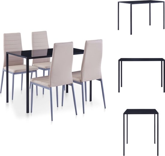 vidaXL Eetkamerset - 5-delig - Cappuccino - Gehard glas - Kunstleer - Set tafel en stoelen