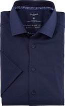 OLYMP Luxor 24/7 modern fit overhemd - korte mouw - structuur - marineblauw - Strijkvriendelijk - Boordmaat: 39