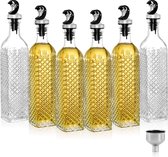 Set de 6 distributeurs de bouteilles d'huile d'olive en verre de 500 ml, vinaigre d'huile transparent étanche avec couvercle à rabat automatique et entonnoir, récipient d'huile de cuisson, carafe à huile d'olive pour la cuisine.