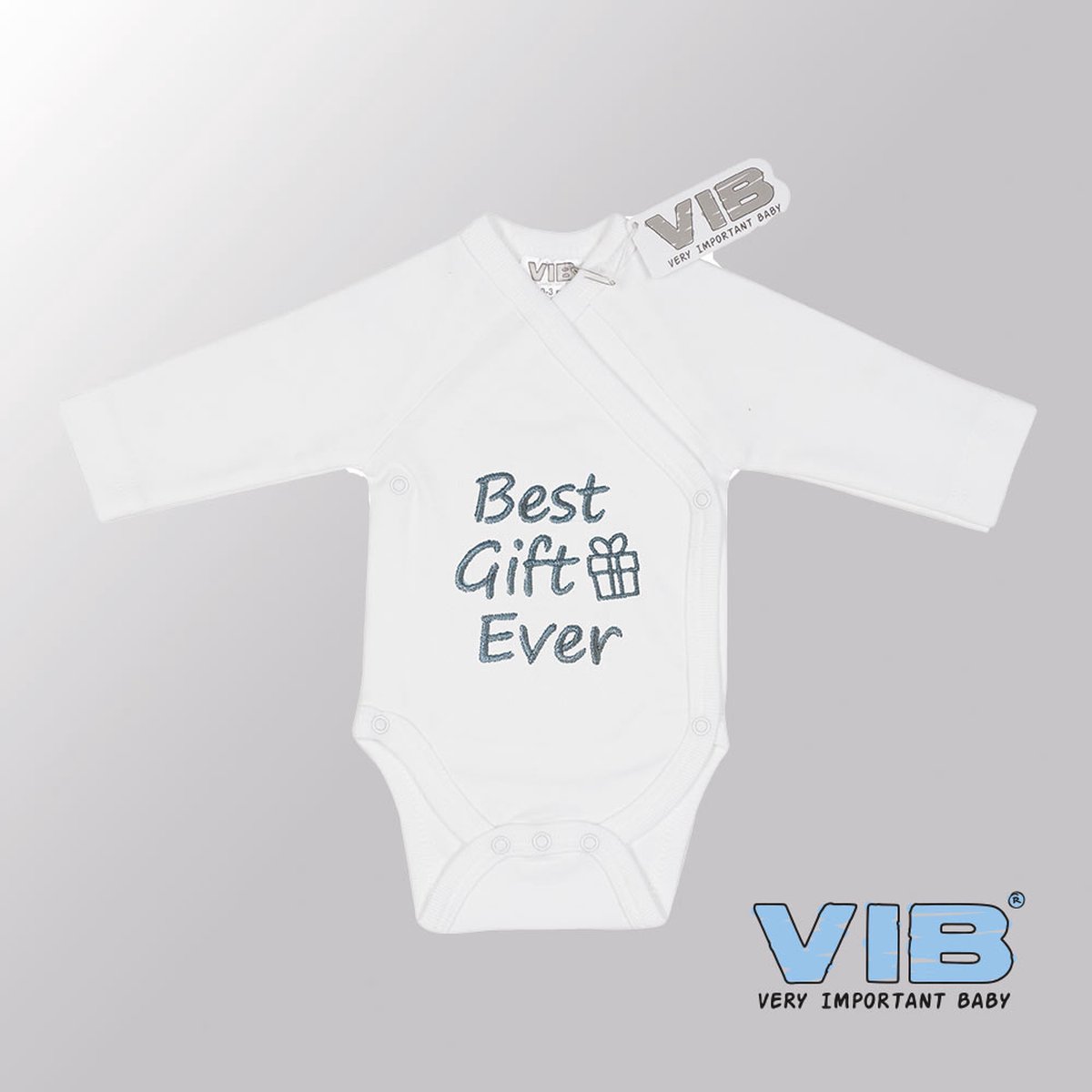 VIB® - Rompertje (overslag) Luxe Katoen - Beste Gift Ever (Wit-Zilver) - Babykleertjes - romper - rompertjes - rompertjes met tekst - baby cadeau - baby aankondiging - overslagromper