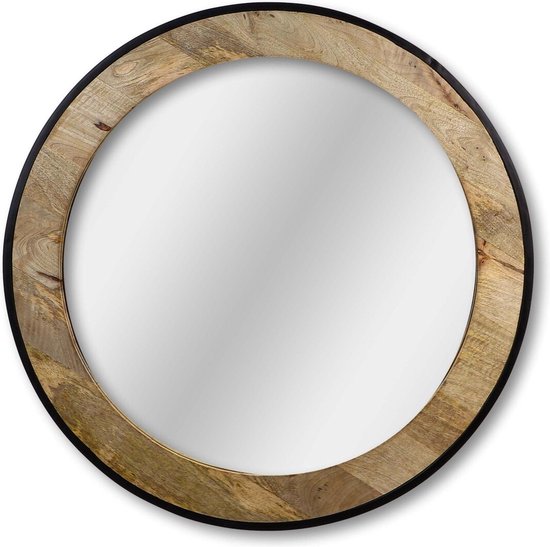 Howe Wandspiegel - ø90 cm - Naturel/Zwart Teakhout - spiegel rond, spiegel goud, wandspiegel, wandspiegel rechthoek, wandspiegel industrieel, wandspiegel zwart, wandspiegel rond, wandspiegels woonkamer, decoratiespiegel