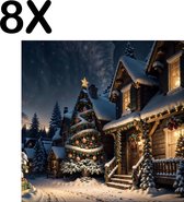 BWK Textiele Placemat - Kerst Sfeer in het Dorp - Set van 8 Placemats - 40x40 cm - Polyester Stof - Afneembaar