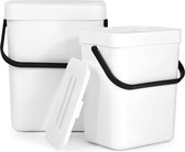 Keukenafvalbak, set van 2 (5L + 3L), plastic compostbak, geurvrij, hangende afvalbak met deksel voor dagelijks organisch afval (wit)