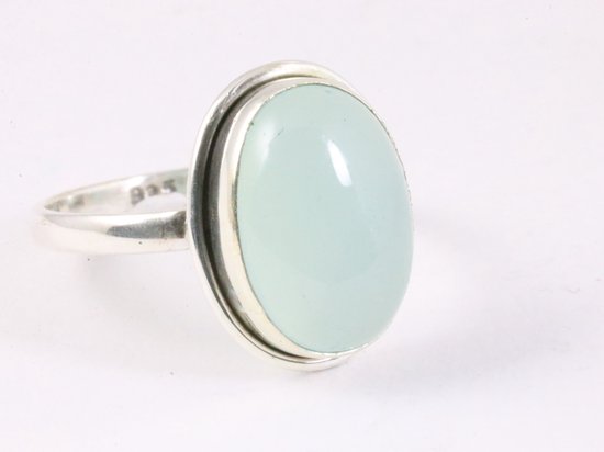 Ovale zilveren ring met aqua chalcedoon - maat 18.5