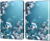 Samsung Galaxy tab A9 Plus (2023) - tablet hoesje book case cover - blauw bloesem bloemen - 11 inch - Samsung A9+ - silicone inleg hoes map