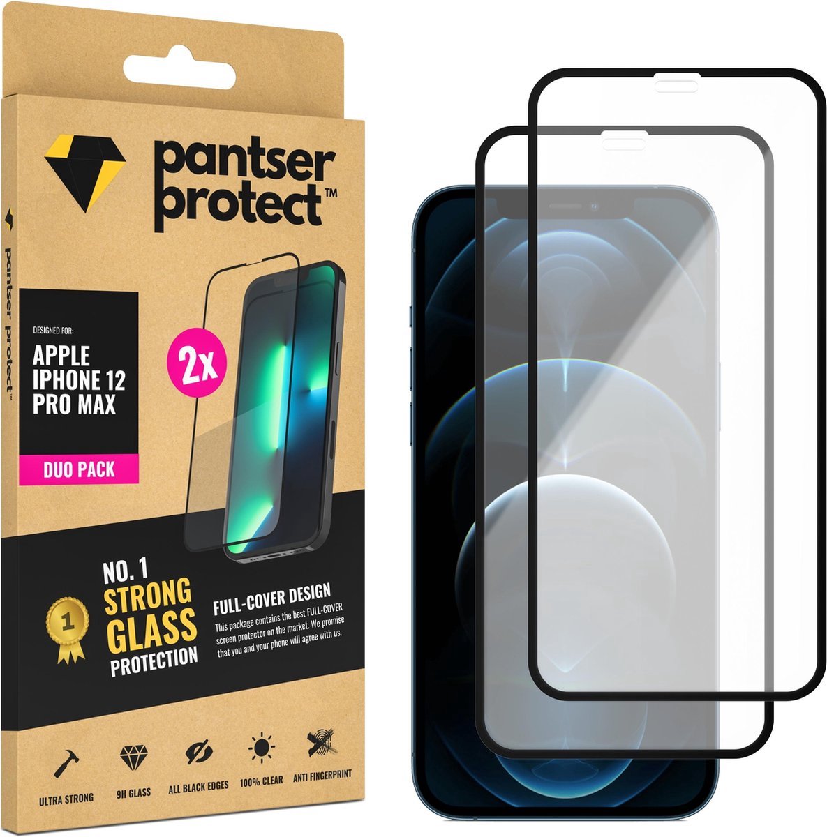DUO-PACK - 2x Pantser Protect™ Glass Screenprotector Geschikt voor iPhone 12 Pro Max - Case Friendly - Premium Pantserglas - Glazen Screen Protector