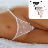 4 Pack - Luxe Dames String - Transparant - Lichtroze, Nude, Wit en Zwart - Dames Lingerie / Ondergoed Set - Maat XL