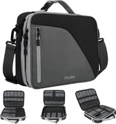Sac organisateur de câble de voyage double couche avec bandoulière, sac de rangement électronique pour ordinateur portable de 11,6 pouces, gris avec noir, chariot pour ordinateur portable.