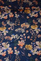 Tricot blauw met aquarel bloemen 1 meter - modestoffen voor naaien - stoffen