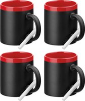 Luxe krijt koffiemok/beker - 4x - rood/zwart - keramiek - met krijt te beschrijven - 350 ml - Eigen naam