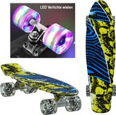 Sajan - Skateboard - LED Verlichting - Penny board - Camouflage Blauw-Geel - 22.5 inch - 56cm - Skateboard met Verlichting - Diverse Kleuren