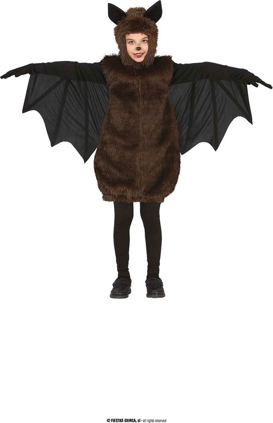 Guirca - Vleermuis Kostuum - Angstaanjagende Vleermuis Rodriguez Kind Kostuum - Bruin, Zwart - 10 - 12 jaar - Halloween - Verkleedkleding