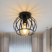 GOECO-Vintage plafondlamp-Metalen kooi plafondlampenkap-19CM-E27-Zwart