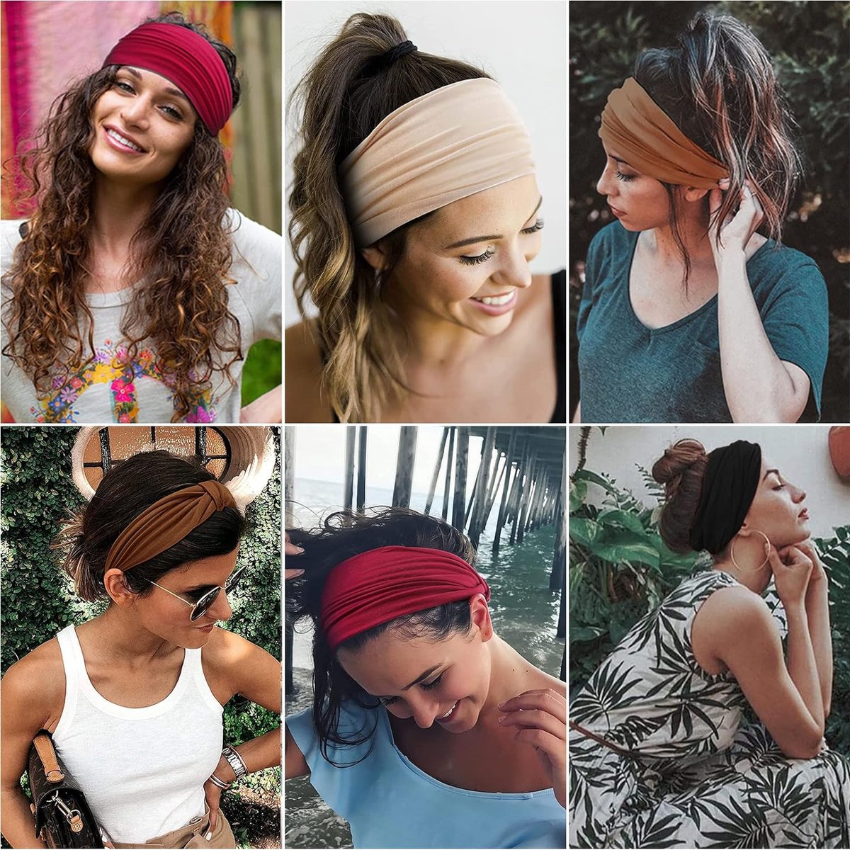 Kavya Haarband Brede Haarbanden Dames Boho Headband Elastic Hoofdband Hair Band Yoga Hairband Hair Accessories for Women Effen Kleuren Head Band 6 Stuks-C