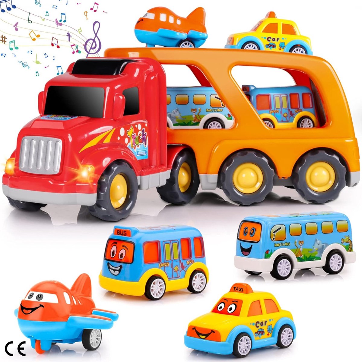 Jouets de voiture pour tout-petits garçons, camion de transport 5 en 1,  jouets de voiture pour garçons de 1, 2, 3, 4, 5, 6 ans, cadeaux  d'anniversaire, camions de transport de voiture