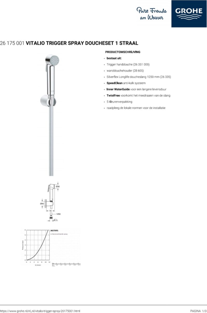 Douchette WC chromé Vitalio Trigger Spray 30 Grohe