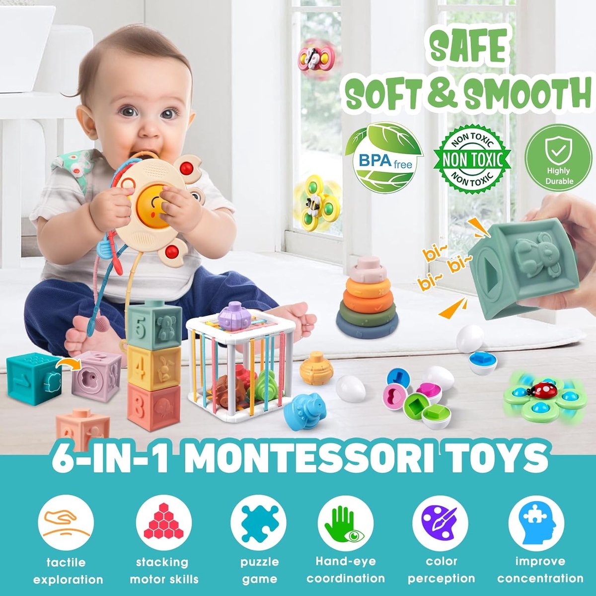Ensemble de jouets bébé à partir de 6 mois, speelgoed sensoriels 6