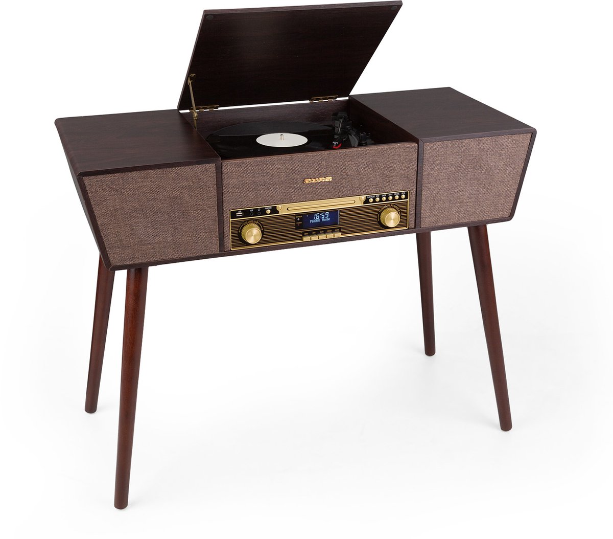 Auna Belle Epoque 1912 retro-Platenspeler - CD - BT - USB - DAB+/Ukw - Bruin - voor Vinyl - Bluetooth - Afstandsbediening - Turntable Vinyl Speler Draaitafel