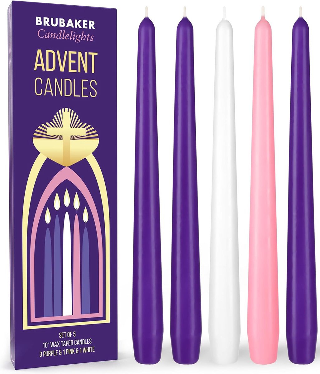 BRUBAKER Premium Adventskaarsen, 3 x Paars, 1 x Roze En 1 x Wit, 5-Delige Adventsset, Traditionele Kaarsen Voor Adventskransen, Adventsstukken En Andere Kerstdecoraties