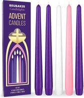 BRUBAKER Premium Adventskaarsen, 3 x Paars, 1 x Roze En 1 x Wit, 5-Delige Adventsset, Traditionele Kaarsen Voor Adventskransen, Adventsstukken En Andere Kerstdecoraties